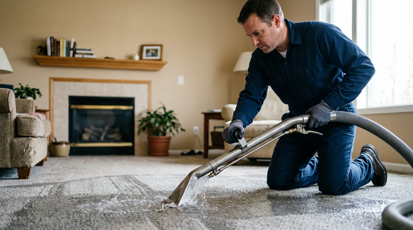Water damage restoration technician working near Lee, IL